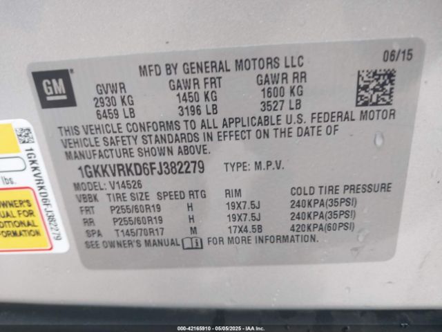 1GKKVRKD6FJ382279 GMC Acadia Slt-1