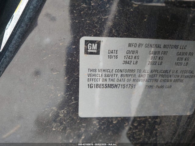 1G1BE5SM5H7151791 Chevrolet Cruze Lt Auto
