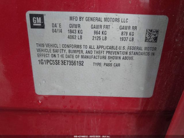 1G1PC5SB3E7356192 Chevrolet Cruze 1lt Auto