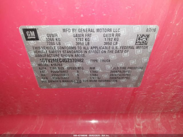 1GTV2MEC4GZ370982 GMC Sierra 1500 Sle