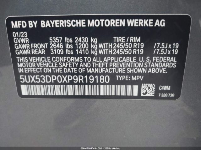 5UX53DP0XP9R19180 BMW X3