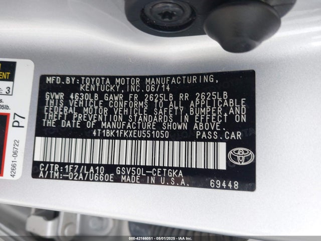 4T1BK1FKXEU551050 Toyota Camry Xle V6
