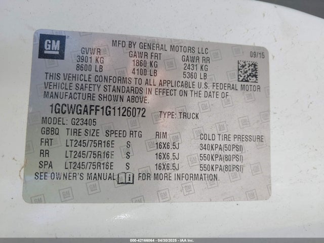 1GCWGAFF1G1126072 Chevrolet Express 2500 Work Van