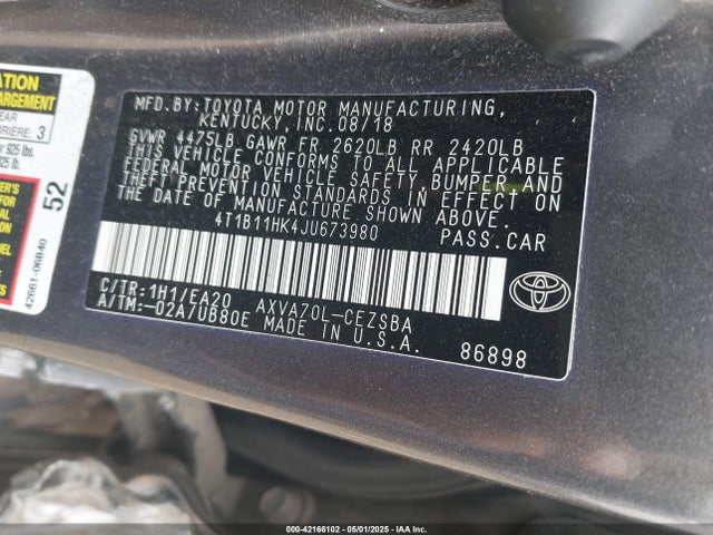 4T1B11HK4JU673980 Toyota CAMRY SE