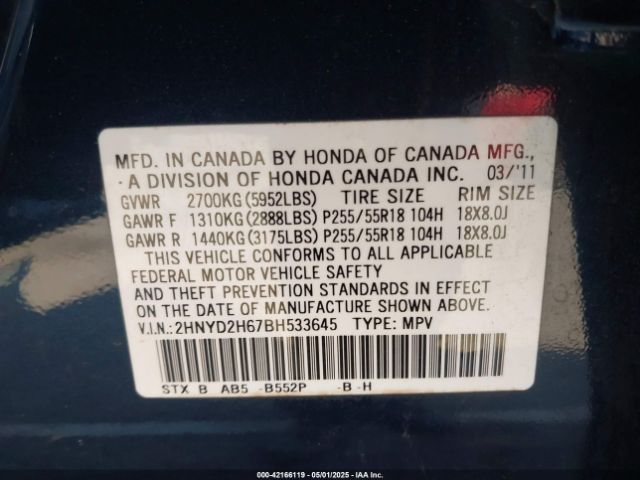 2011 ACURA MDX 2HNYD2H67BH533645 Photo 8