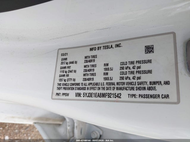 2021 TESLA MODEL 3 5YJ3E1EA8MF921542 Photo 8
