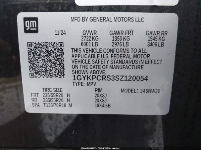 1GYKPCRS3SZ120054 Cadillac Xt6 Fwd Premium Luxury