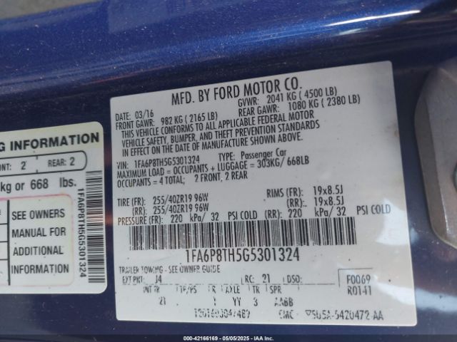 2016 FORD MUSTANG 1FA6P8TH5G5301324 Photo 8