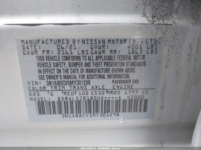 3N1AB8CV5MY301298 Nissan Sentra Sv Xtronic Cvt