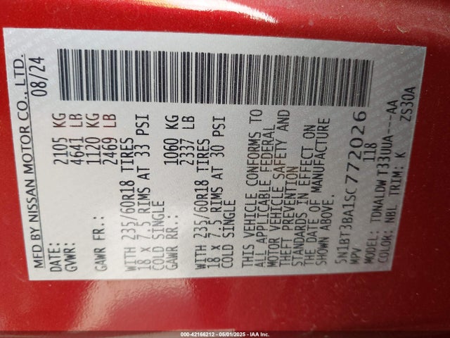 5N1BT3BA1SC772026 Nissan Rogue Sv Fwd