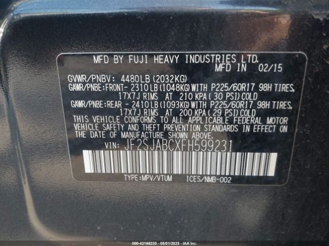JF2SJABCXFH599231 Subaru Forester 2.5i