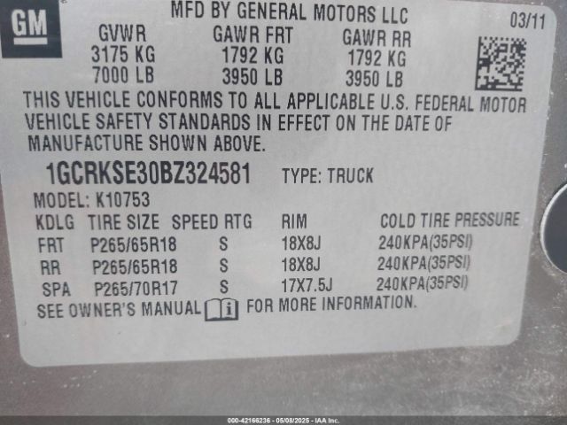 2011 CHEVROLET SILVERADO 1500 1GCRKSE30BZ324581 Photo 8