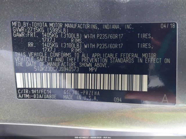 2018 TOYOTA SIENNA 5TDKZ3DC7JS940573 Photo 8
