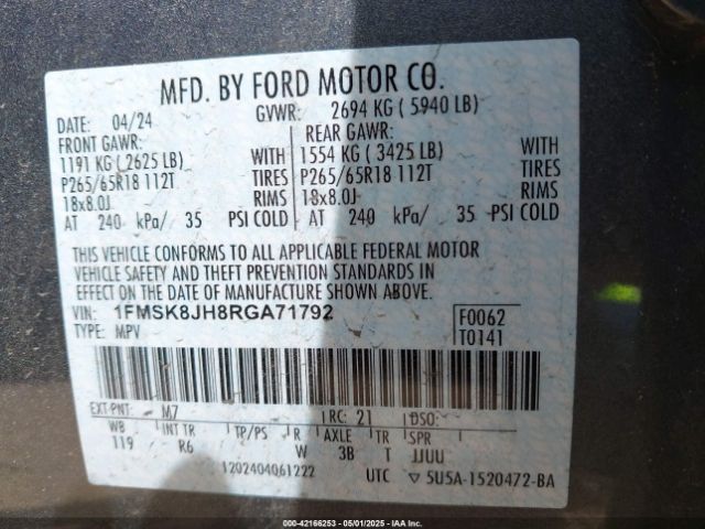 1FMSK8JH8RGA71792 Ford Explorer Timberline