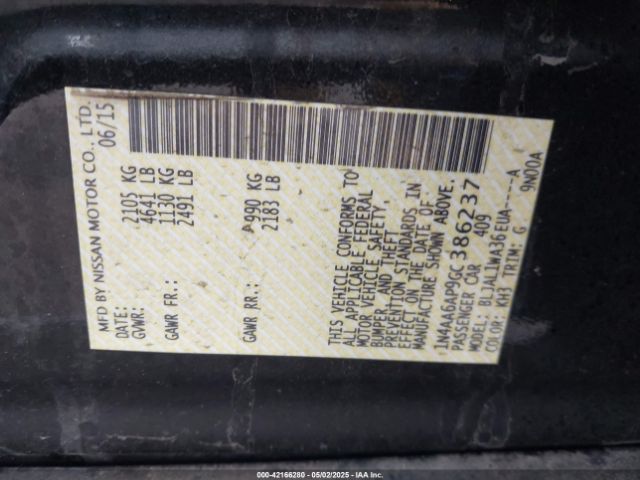1N4AA6AP9GC386237 Nissan Maxima 3.5 Sr