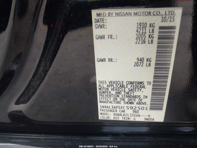 Nissan Altima 2.5 Sv 2015 1N4AL3AP1FC592501 Image 9