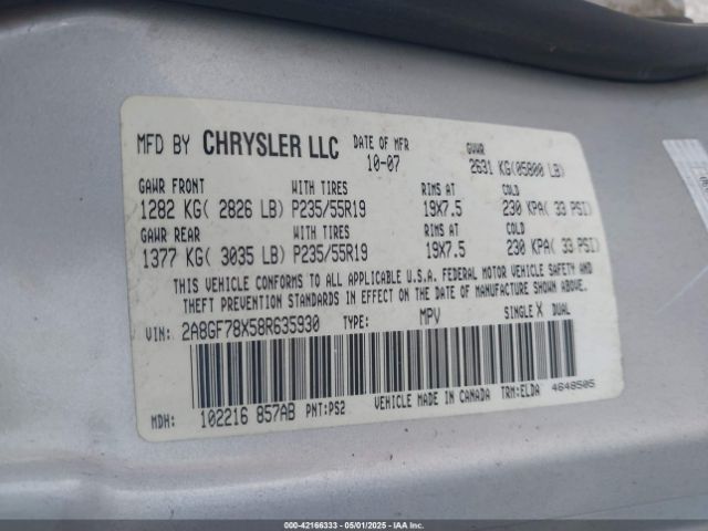 2008 CHRYSLER PACIFICA 2A8GF78X58R635930 Photo 8
