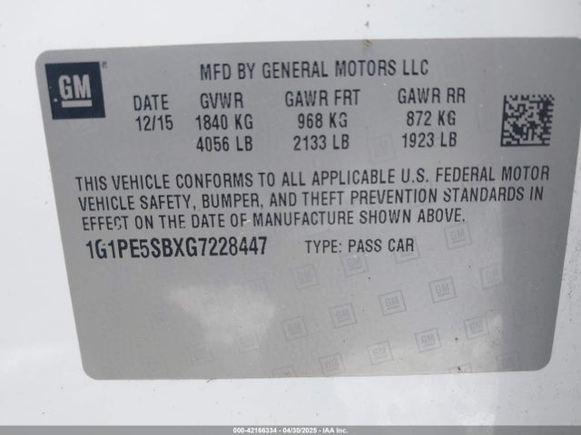 1G1PE5SBXG7228447 Chevrolet Cruze Limited 1lt Auto