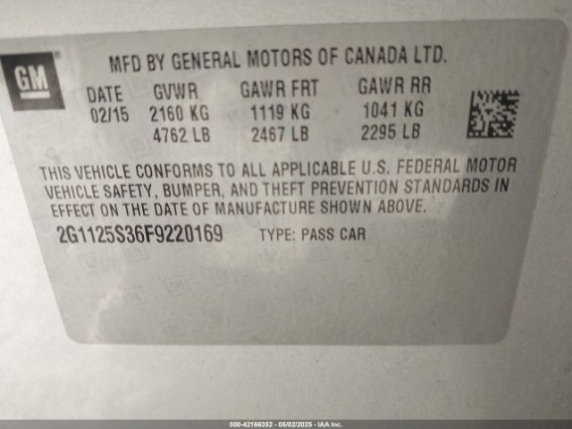 2G1125S36F9220169 Chevrolet Impala 2lt