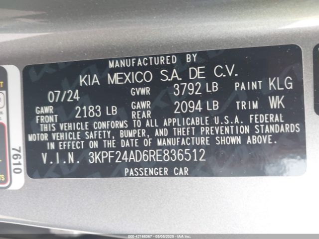 3KPF24AD6RE836512 KIA Forte Lxs