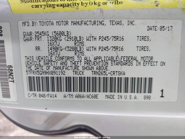 5TFRX5GN9HX091192 Toyota Tacoma Sr