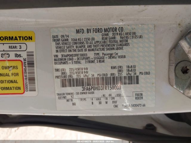 3FA6P0HD3FR150003 Ford FUSION SE