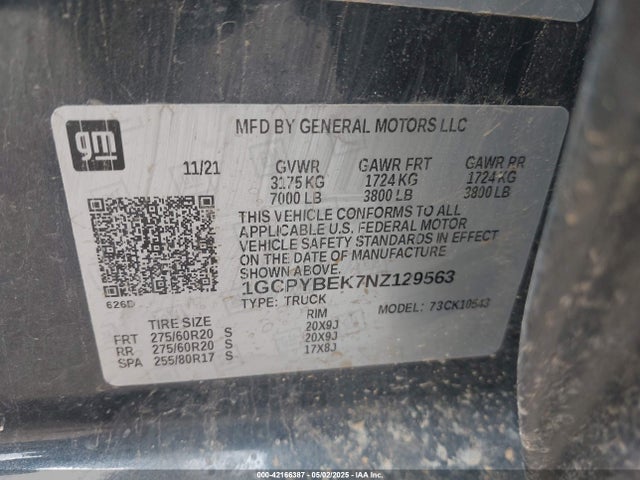 1GCPYBEK7NZ129563 Chevrolet Silverado 1500 Ltd 4wd  Short Bed Custom
