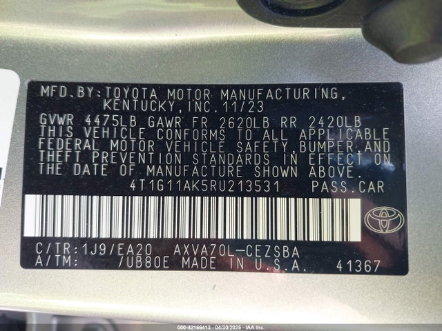 4T1G11AK5RU213531 Toyota CAMRY SE