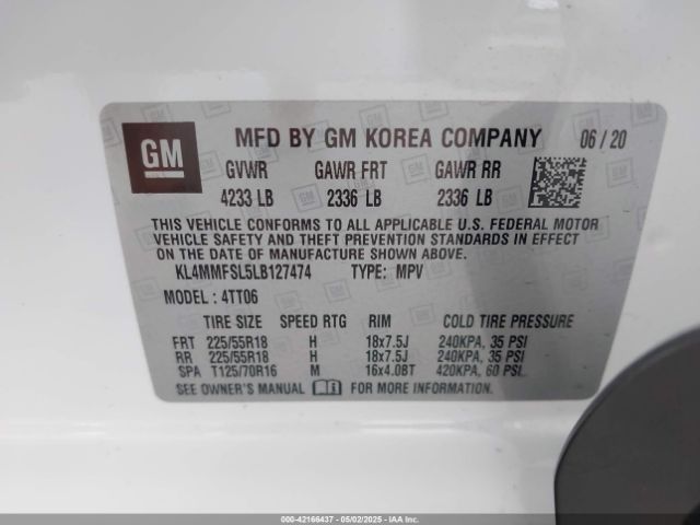 KL4MMFSL5LB127474 Buick Encore Gx Fwd Essence