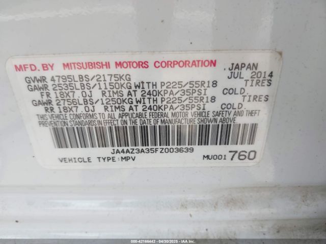 JA4AZ3A35FZ003639 Mitsubishi Outlander Se