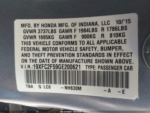 19XFC2F59GE200621 Honda Civic Lx
