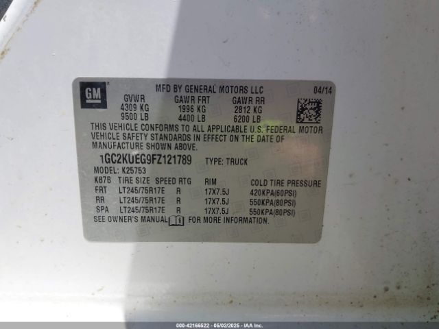 1GC2KUEG9FZ121789 Chevrolet Silverado 2500hd Wt