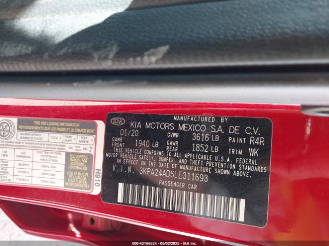 3KPA24AD6LE311693 KIA RIO S
