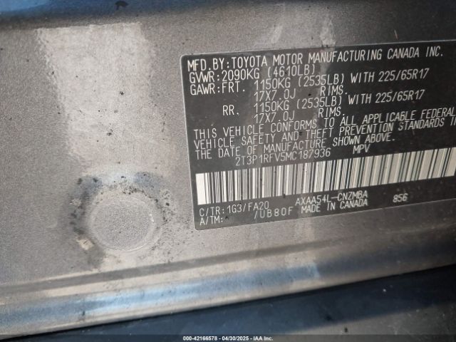 2T3P1RFV5MC187936 Toyota Rav4 Xle