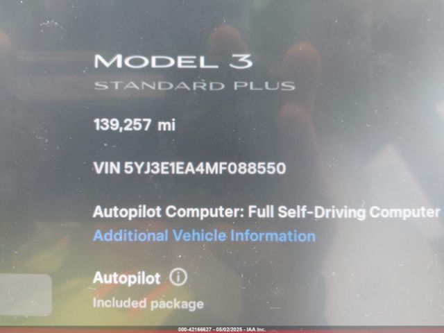 5YJ3E1EA4MF088550 Tesla Model 3 Standard Range Plus Rear-wheel Drive
