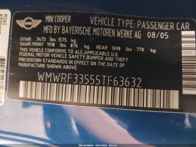 2005 MINI COOPER WMWRF33555TF63632 Photo 8