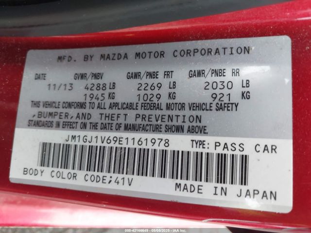 JM1GJ1V69E1161978 Mazda Mazda6 I Touring