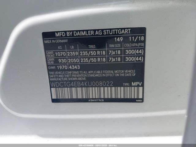 WDCTG4EB4KU008022 Mercedes-Benz GLA 250
