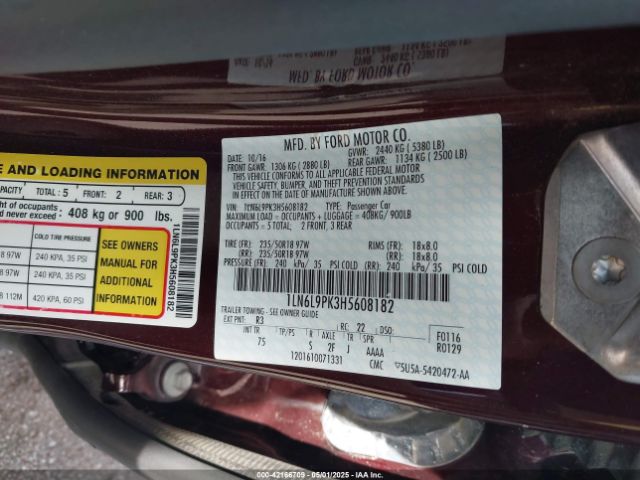 1LN6L9PK3H5608182 Lincoln Continental Premiere