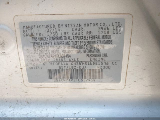 3N1CN7AP1FL837454 Nissan Versa 1.6 S/1.6 S+/1.6 Sl/1.6 Sv