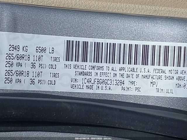 1C4RJFBG0GC313284 Jeep Grand Cherokee Limited