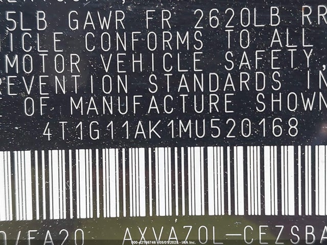 4T1G11AK1MU520168 Toyota CAMRY SE