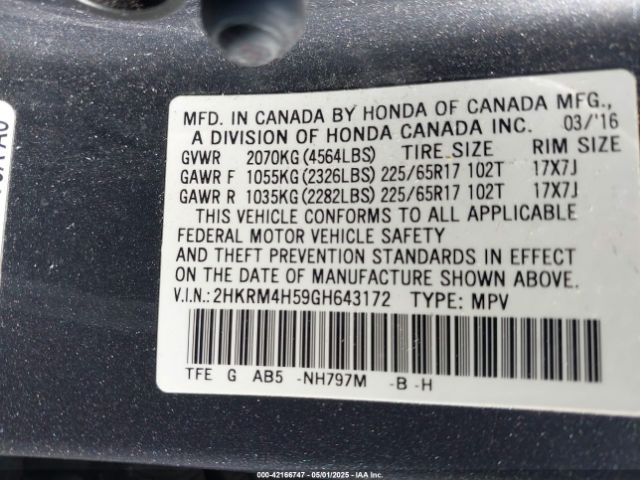 2HKRM4H59GH643172 Honda CR-V EX