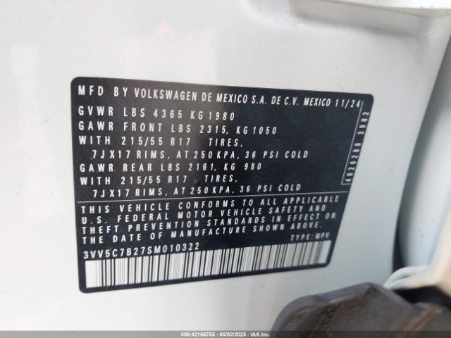 3VV5C7B27SM010322 Volkswagen Taos 1.5t S