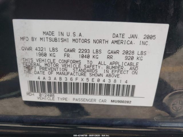 2005 MITSUBISHI GALANT 4A3AB36FX5E043814 Photo 8