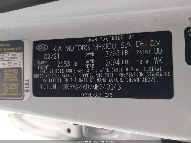 3KPF24AD7ME340143 KIA Forte Lxs