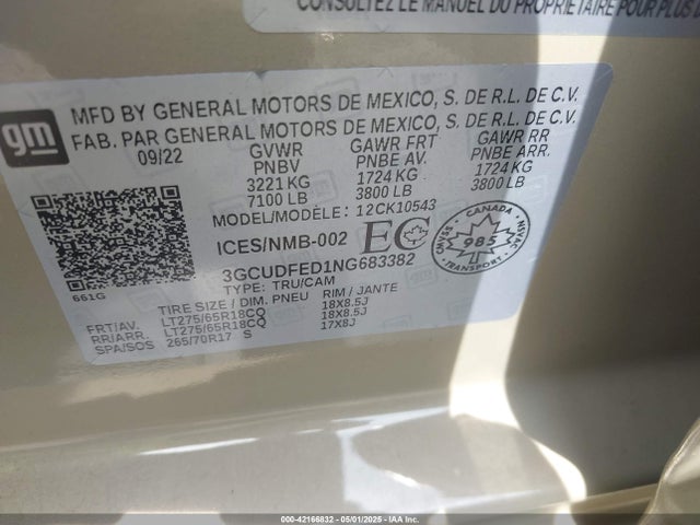3GCUDFED1NG683382 Chevrolet Silverado 1500 4wd  Short Bed Lt Trail Boss/4wd  Standard Bed Lt Trail Boss