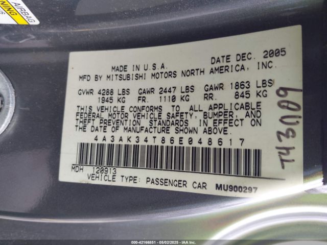 2006 MITSUBISHI ECLIPSE 4A3AK34T86E048617 Photo 8