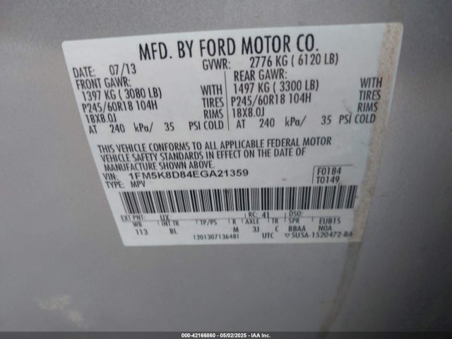 1FM5K8D84EGA21359 Ford EXPLORER XLT