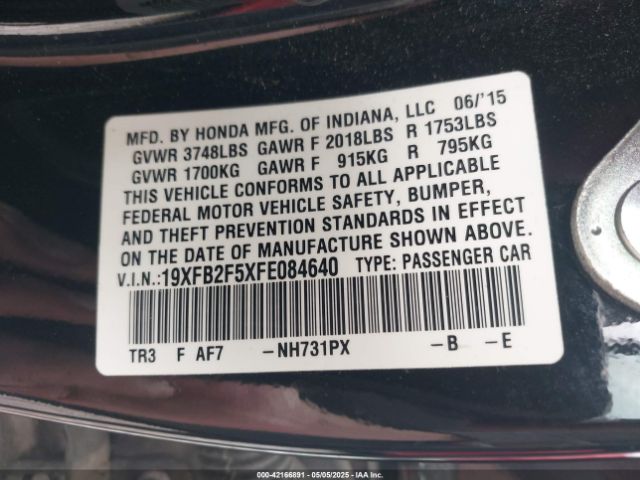 19XFB2F5XFE084640 Honda Civic Lx